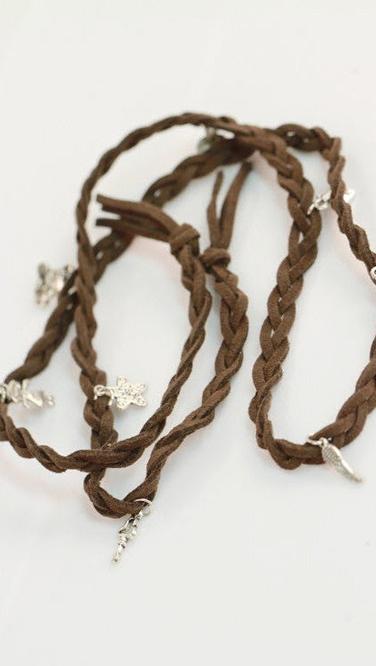 Braided Friendship Charm Bracelet in Brown - Eiffel Tower - Wing - Crown -  Heart - Star - Key - Bunny – ShopAA