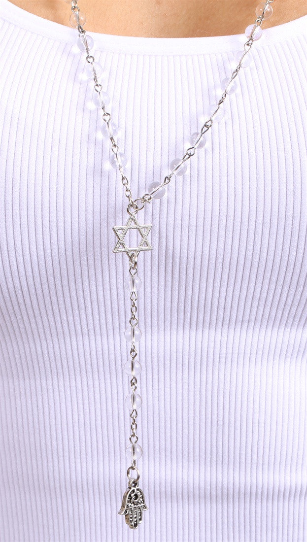 Jewish Rosary Beads Star of David & Hamsa Clear