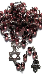 Jewish Rosary Prayer Beads Star of David & Hamsa Clear Purple