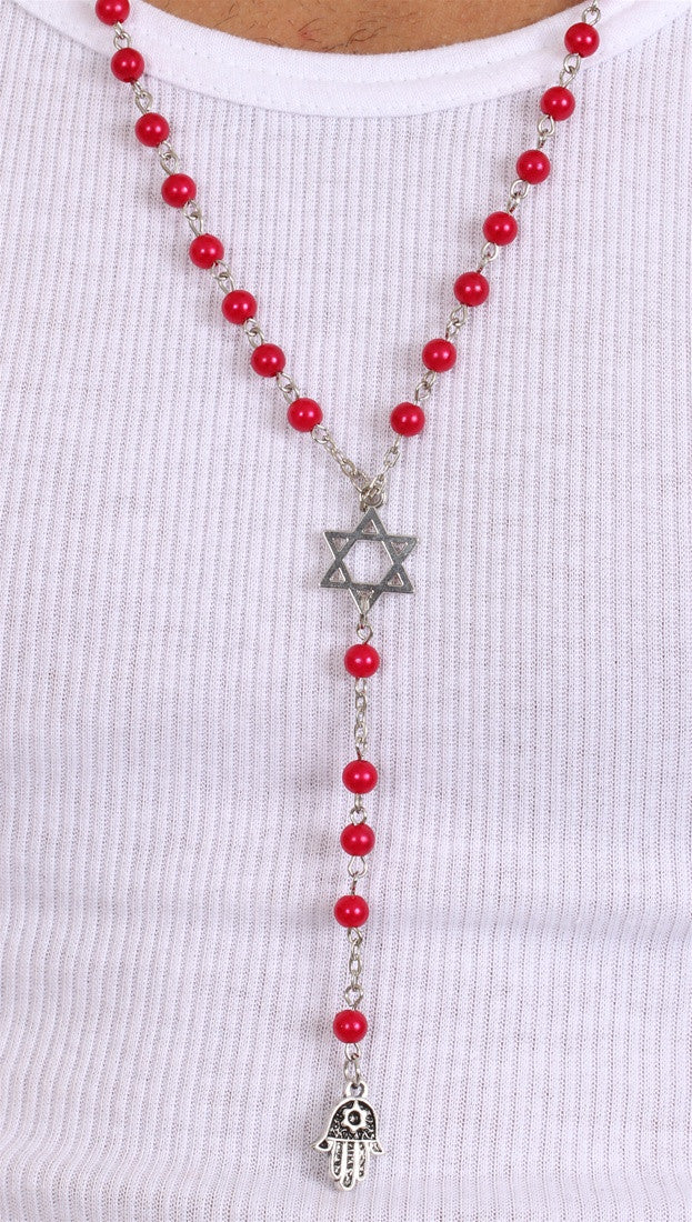 Jewish Rosary Beads Star of David & Hamsa Red