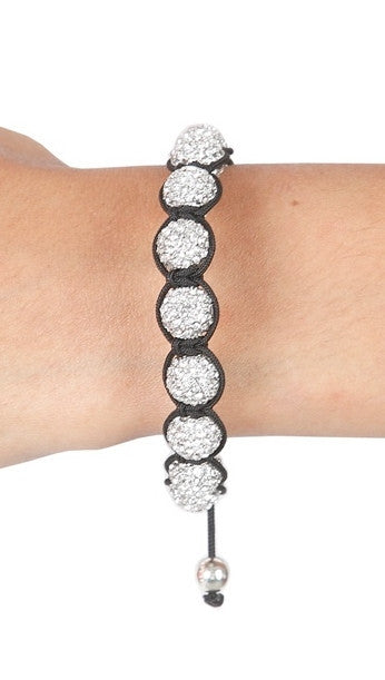 Crystal Shamballa String Bracelet Black w/ Clear Balls - as seen on Katy Perry
