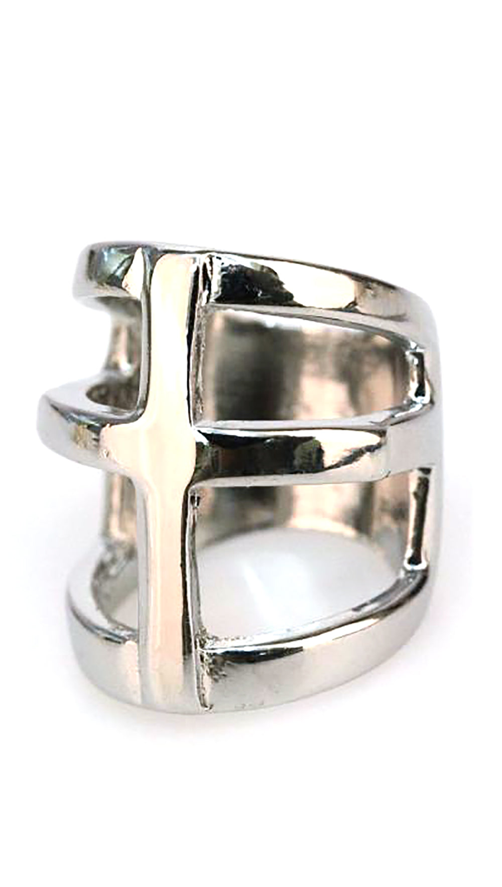 Wide Cutout Ring with Center Cross in Gold or Silver