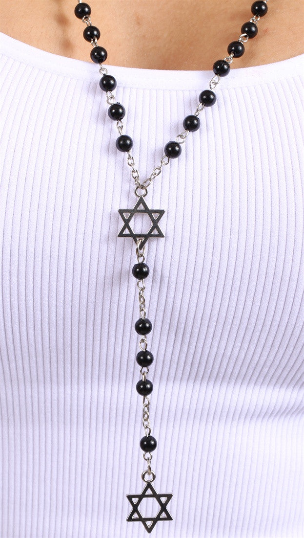 Jewish Rosary Beads Double Star of David in Black