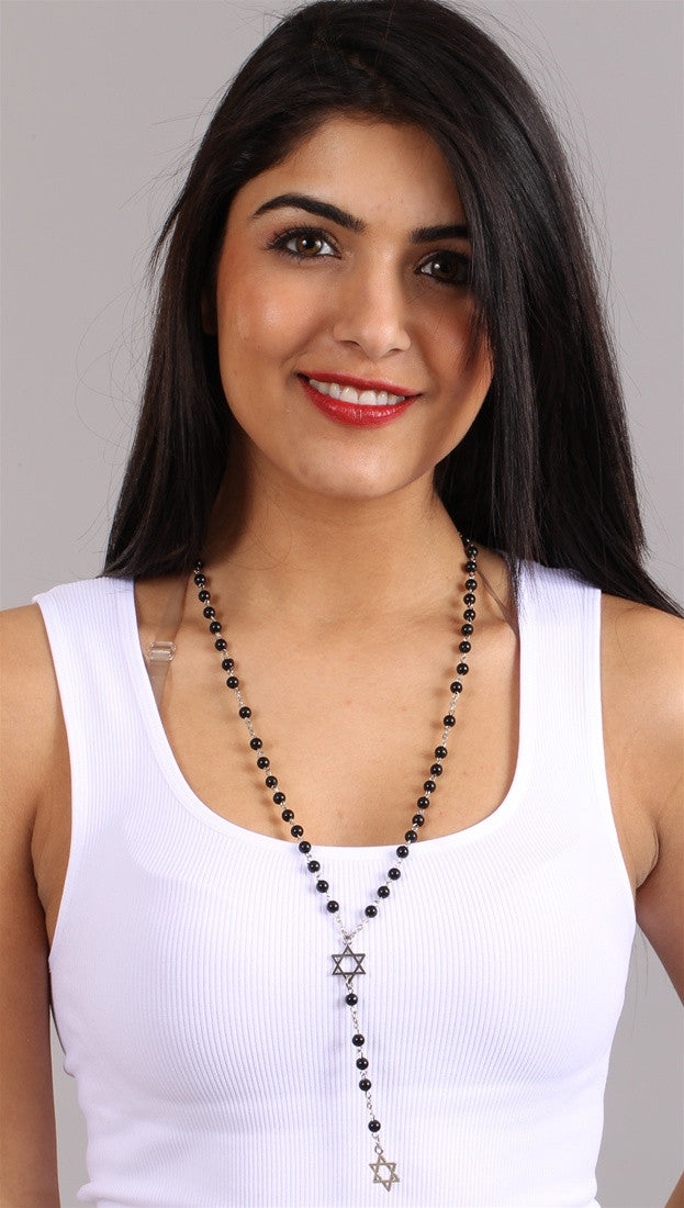 Jewish Rosary Beads Double Star of David in Black