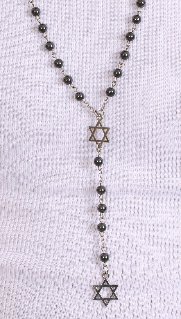 Jewish Rosary Beads Double Star of David in Hematite