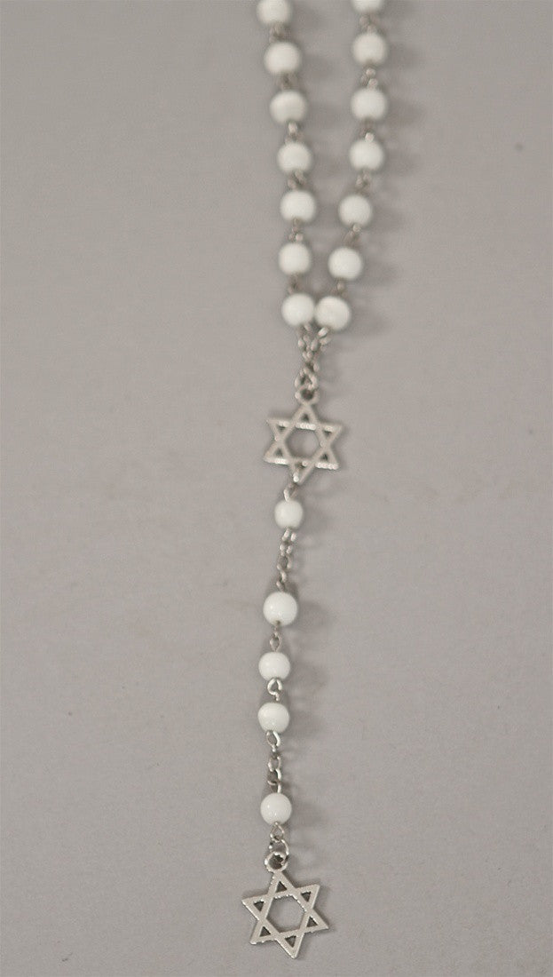Jewish Rosary Beads Double Star of David in White