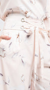 JOA Wide Leg Crop Pants Corset Lace-Up Waist Belt Blush Floral Print