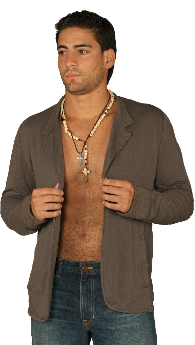 Kanvis Mens Open Collar Blazer Charcoal Grey 