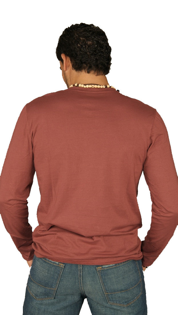 Kanvis Mens Split Neck Long Sleeve Tee Shirt Crimson Red