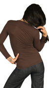 Kanvis Womens Split Neck V Neck Long Sleeve Tee Shirt Chocoloate Brown 