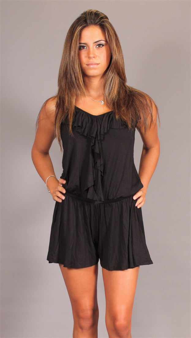 Kimberlina Couture Simple Ruffle Romper in Black