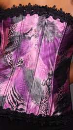 Kimikal Lace Trim Corset in Purple Animal Print