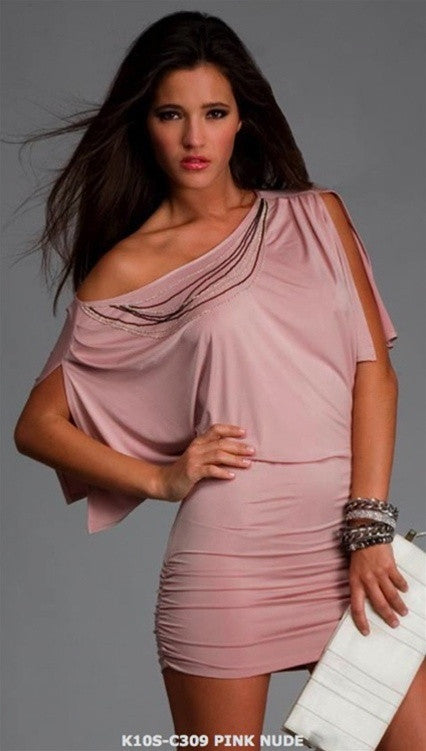 Kimikal Off Shoulder Dress in Pink Nude