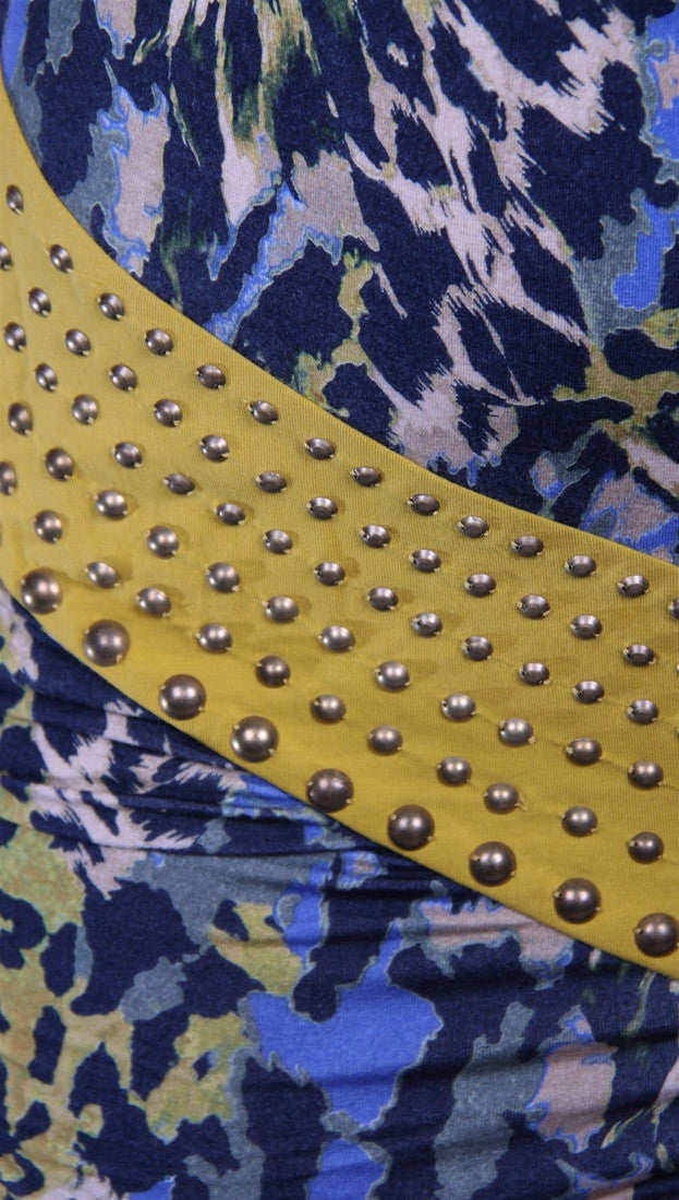 Kimikal Cowl Neck Dress w/ Studded Strip in Blue Camo