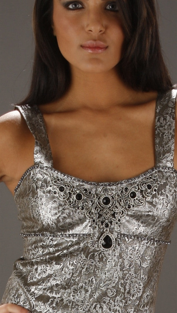 Kimikal Silver Metal Crystal Dress w/ Glamorous Jewel Decor
