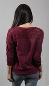 Kimberlina 3/4 Sleeve Top w/ Lace Insert in Burgundy