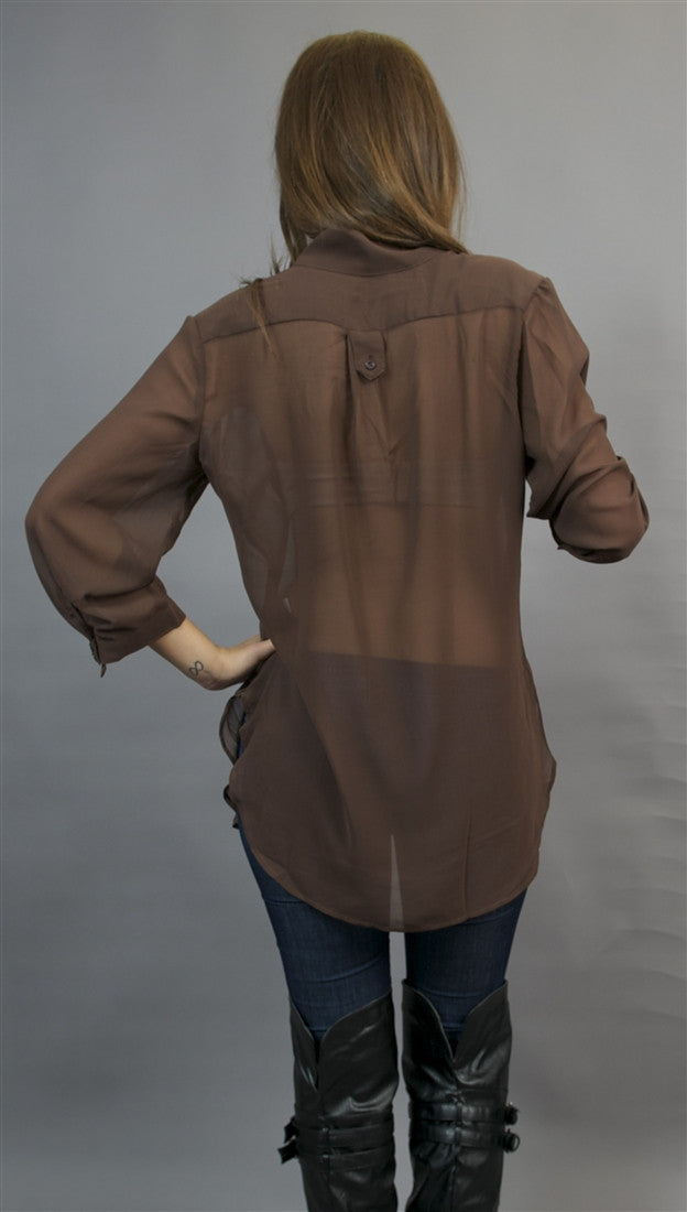 Jessyka Robyn Sheer Buttondown Tunic in Brown