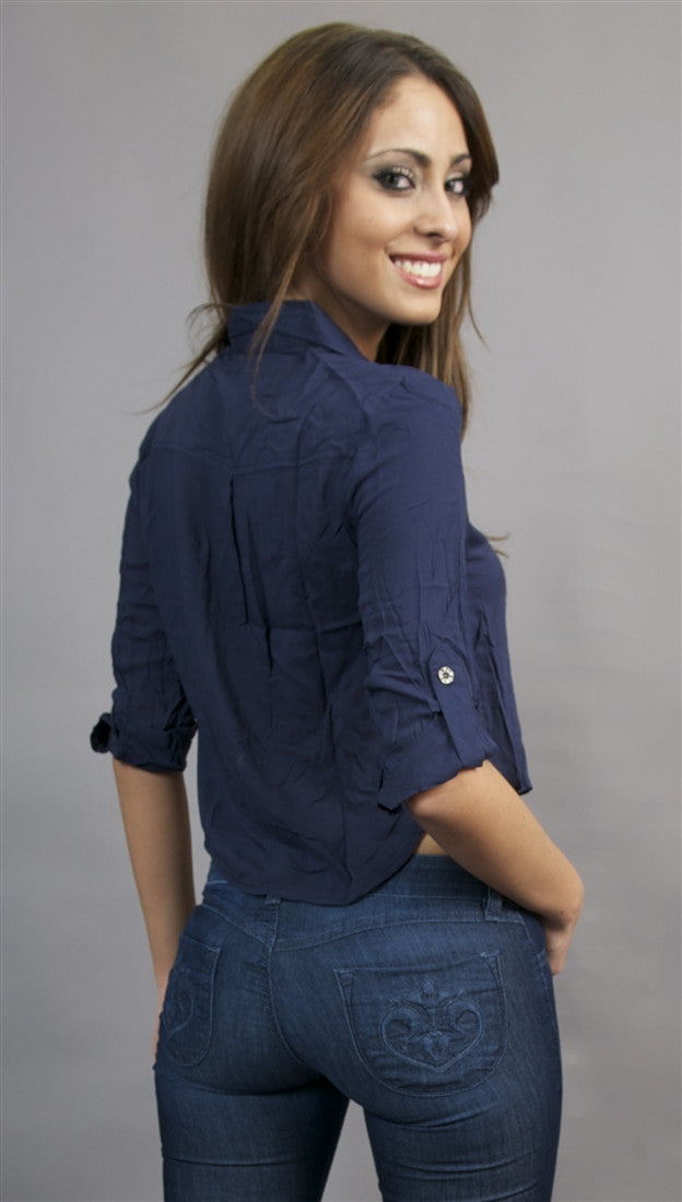 Jessyka Robyn Crop Buttondown in Navy