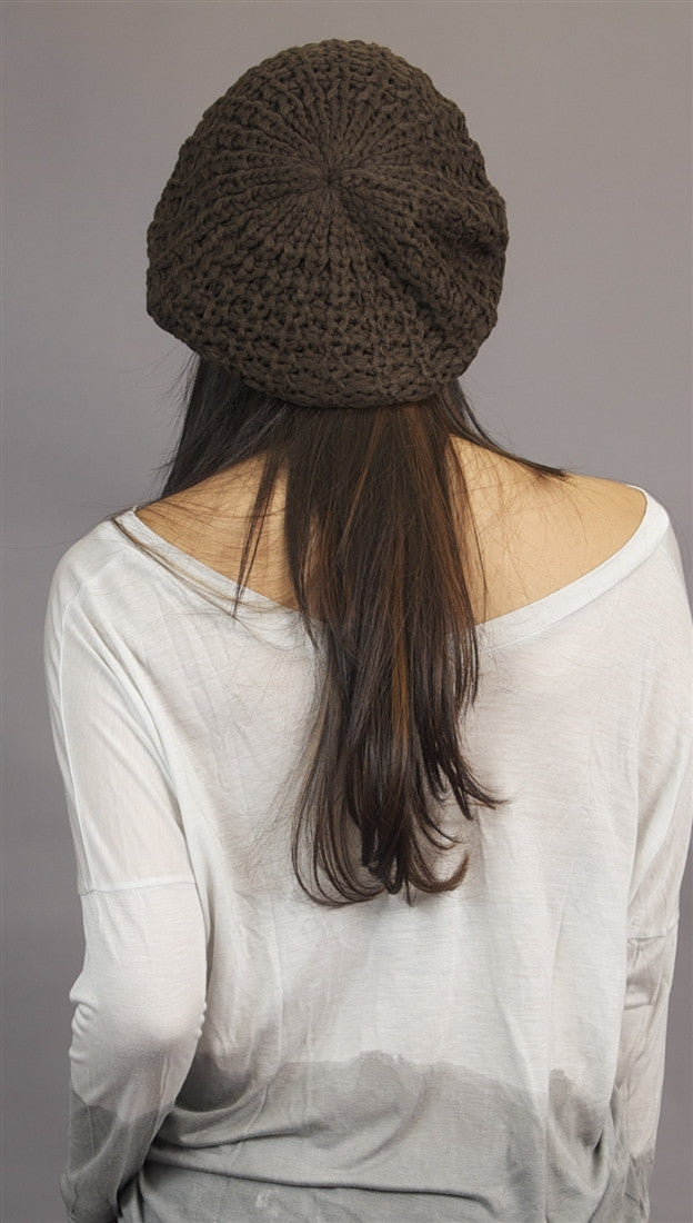 Kinkate Slouchy Beret Crochet Pattern Hat in Brown