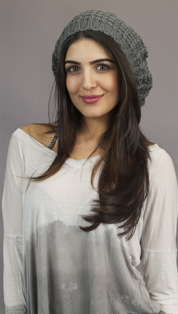 Kinkate Slouchy Beret Crochet Pattern Hat in Grey