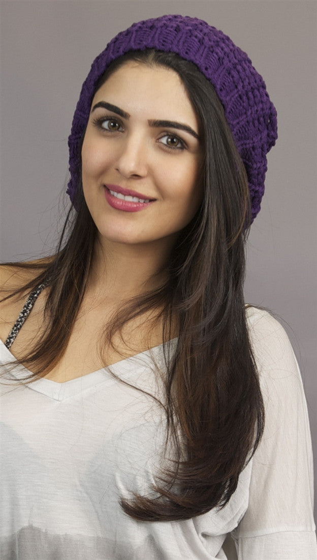 Kinkate Slouchy Beret Crochet Pattern Hat in Purple