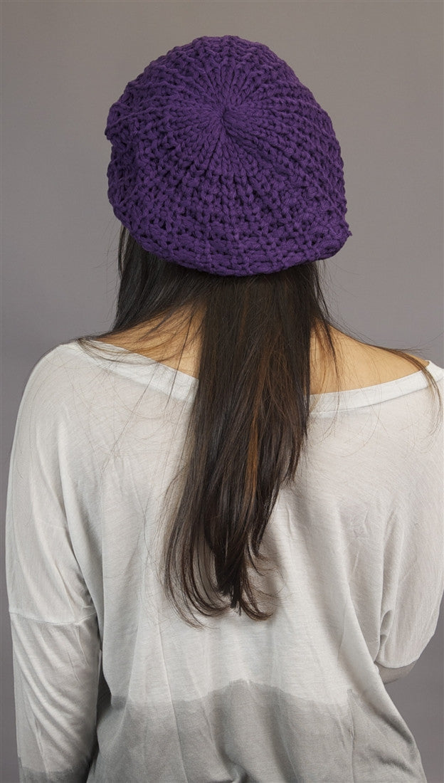 Kinkate Slouchy Beret Crochet Pattern Hat in Purple