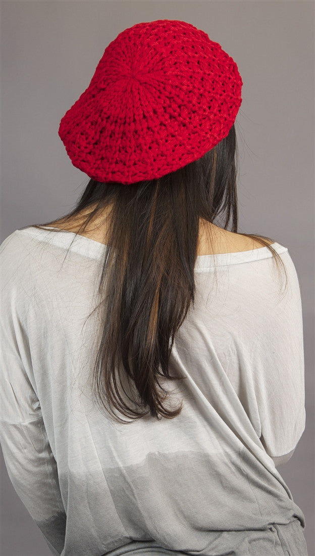 Kinkate Slouchy Beret Crochet Pattern Hat in Red