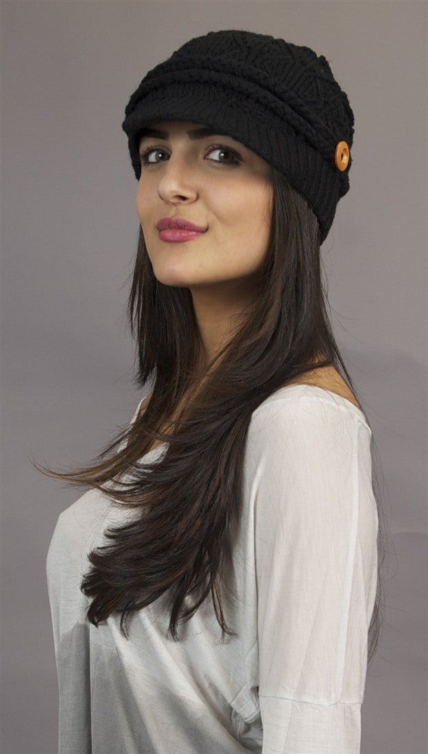 Kinkate Slouchy Beret Knit Brim Hat in Black