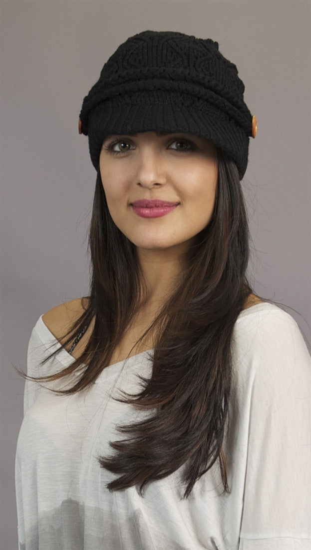 Kinkate Slouchy Beret Knit Brim Hat in Black