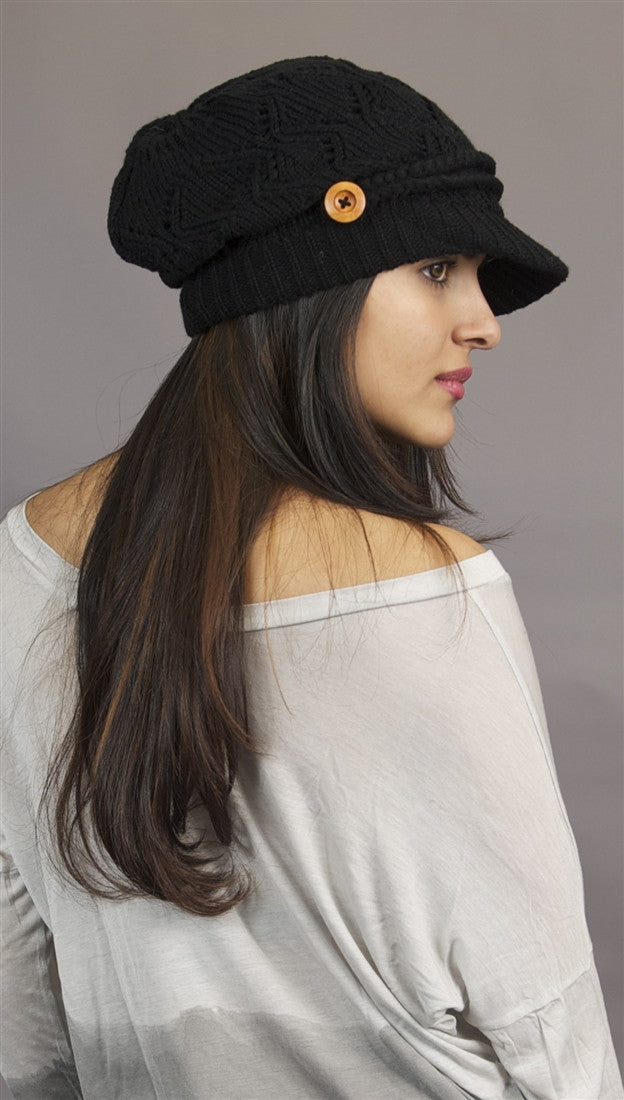 Kinkate Slouchy Beret Knit Brim Hat in Black