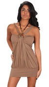 Zendo Couture Jewel Necklace Bandeau Tunic Dress Taupe Brown