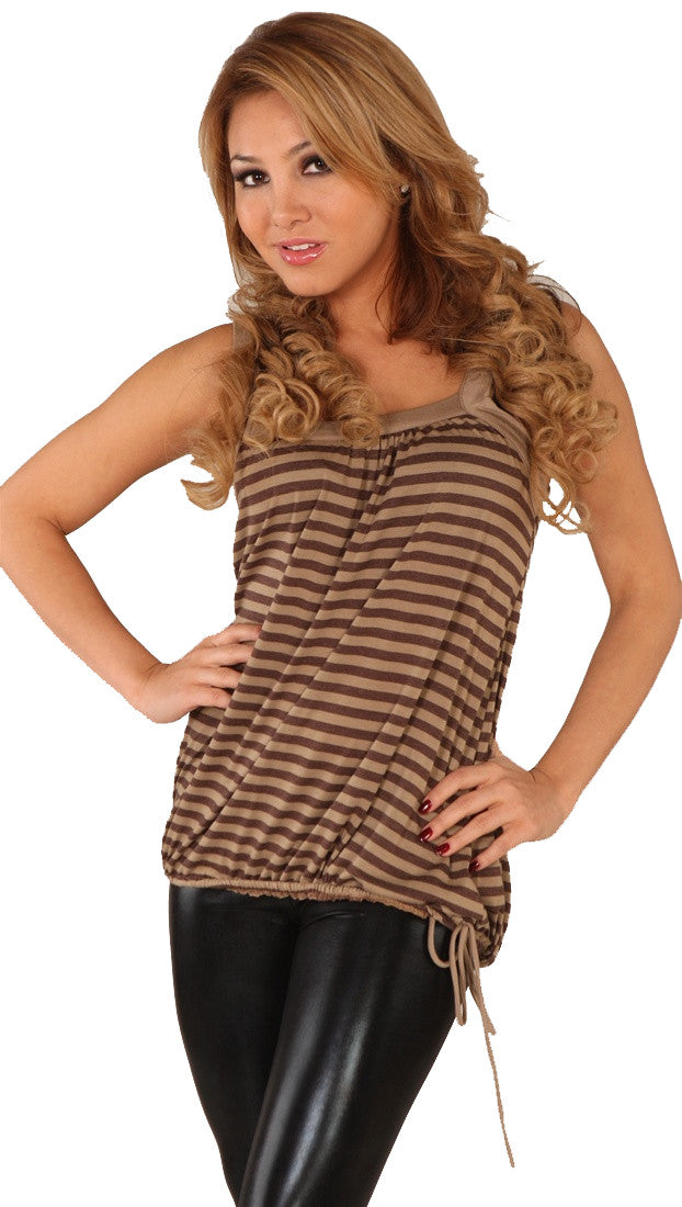 Tie Bottom Bubble Striped Tank Top Brown
