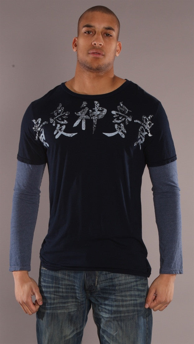 Kinetix Asian Crane Long Sleeve Tee Navy