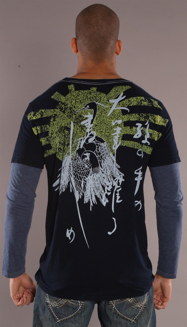 Kinetix Asian Crane Long Sleeve Tee Navy