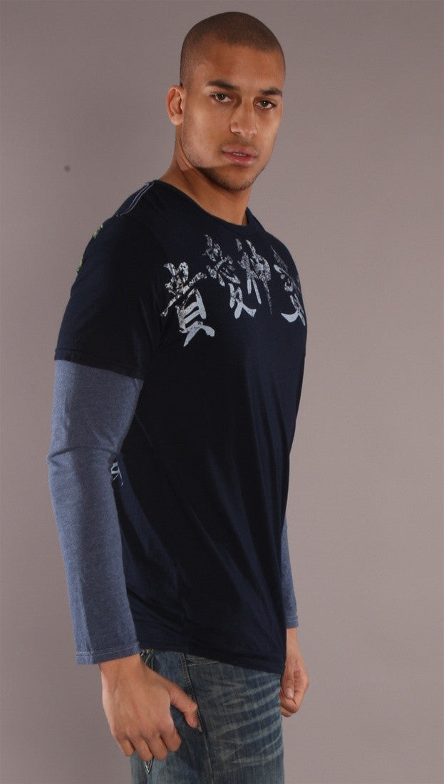 Kinetix Asian Crane Long Sleeve Tee Navy