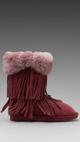 Koolaburra Haley Double Fringe Fur Foldover Boot in Tawny Port