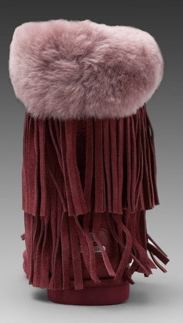 Koolaburra Haley Double Fringe Fur Foldover Boot in Tawny Port
