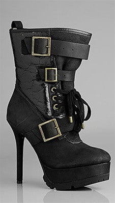 Koolaburra Jaden Biker Boot in Black Distressed Leather