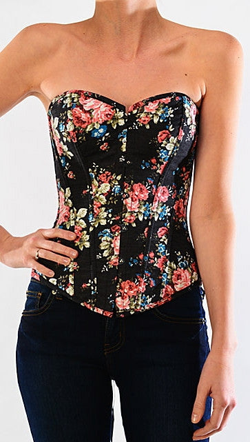 Buy Women's Black Floral Corset Top with Pant