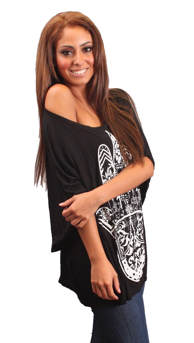 La Fine Fatima Henna Tattoo Hand of God Big Oversized Tee in Black 