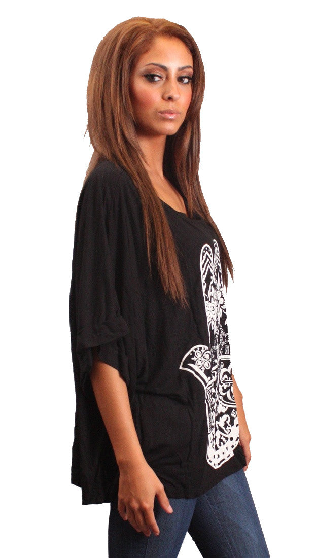 La Fine Fatima Henna Tattoo Hand of God Big Oversized Tee in Black 
