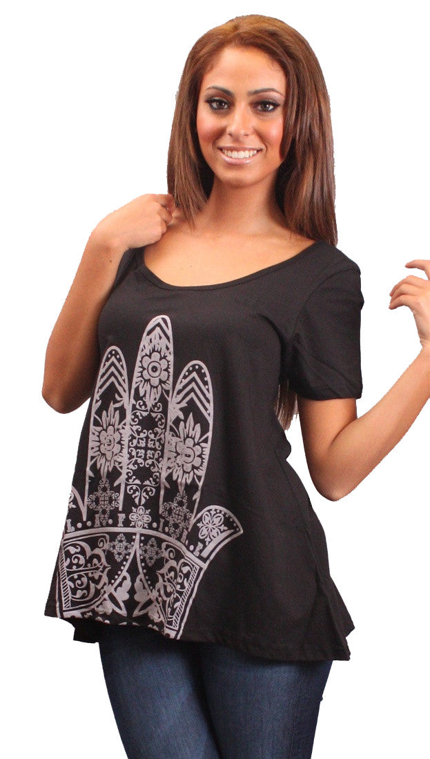 La Fine Fatima Short Sleeve Flare Tee in Black
