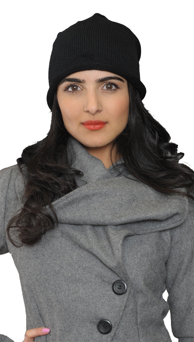 La Fine Head Wear Slouchy Beanie Knit Hat in Black 