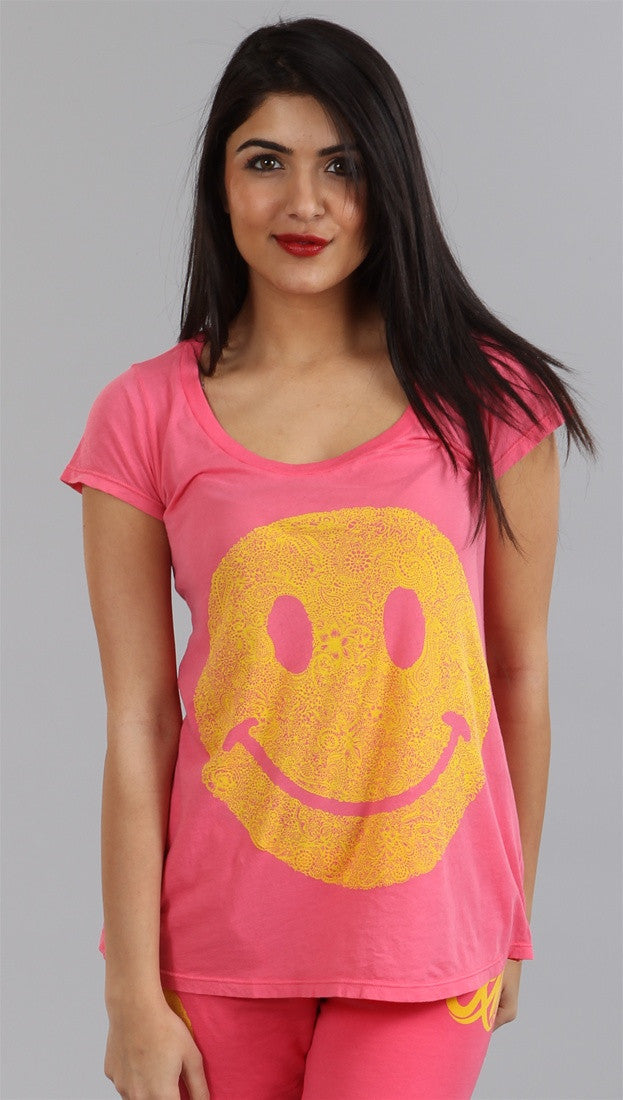 Lauren Moshi Happy Face Tegan LMV Basic Crew Tee in Pink Sherbert