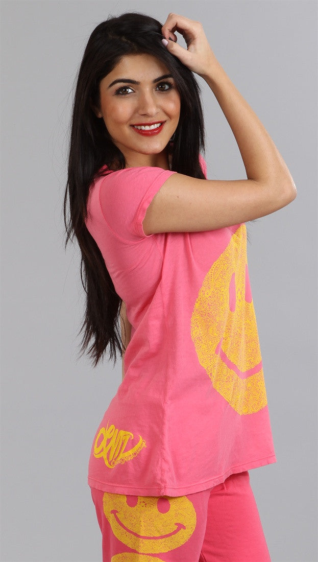 Lauren Moshi Happy Face Tegan LMV Basic Crew Tee in Pink Sherbert