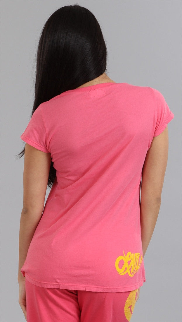 Lauren Moshi Happy Face Tegan LMV Basic Crew Tee in Pink Sherbert