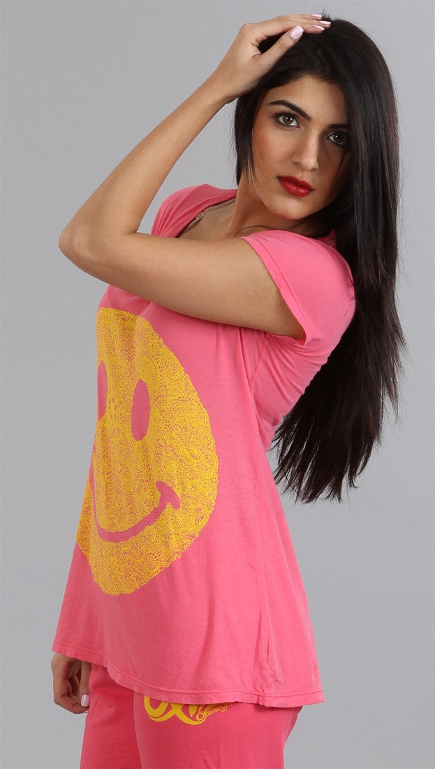 Lauren Moshi Happy Face Tegan LMV Basic Crew Tee in Pink Sherbert