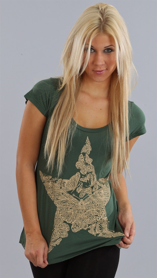 Lauren Moshi Star Butterfly Crew in Forest Green