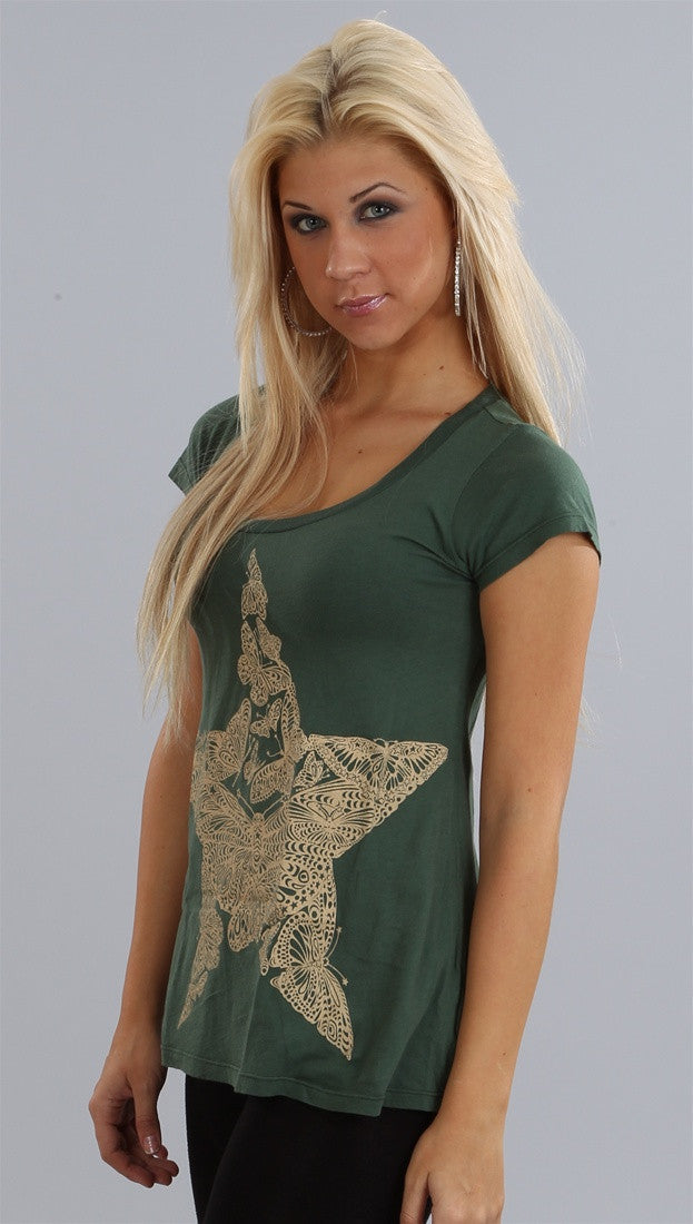 Lauren Moshi Star Butterfly Crew in Forest Green
