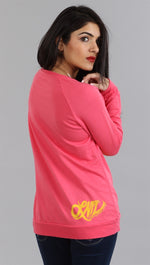 Lauren Moshi Hayden Happy Face LMV Pullover Sweatshirt in Pink Sherbert